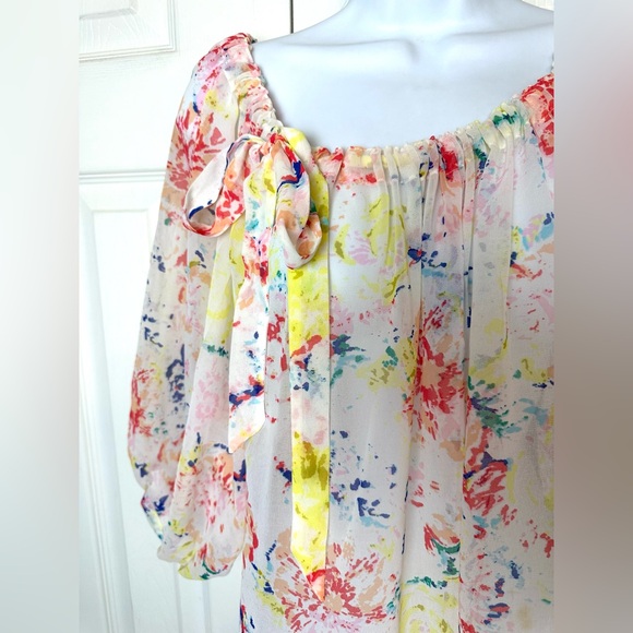 CAbi #826 Watercolor In Case Blouse Semi Sheer Shirt Floral Abstract Top Flowy - Picture 5 of 13